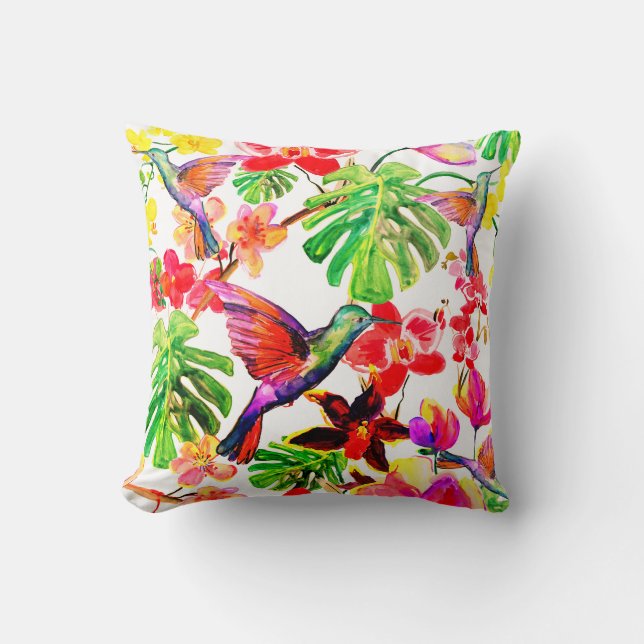 Elegante tropische Blume Orchid und Vögel Kissen (Vorderseite)