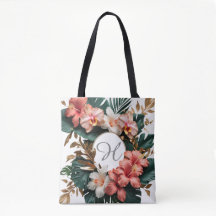Elegante tropische Blumen-Monogramm-Tasche
