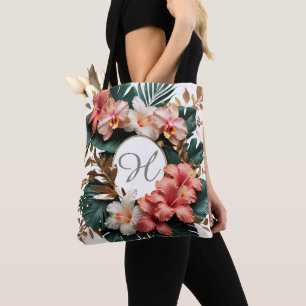 Elegante tropische Blumen-Monogramm-Tasche Tasche