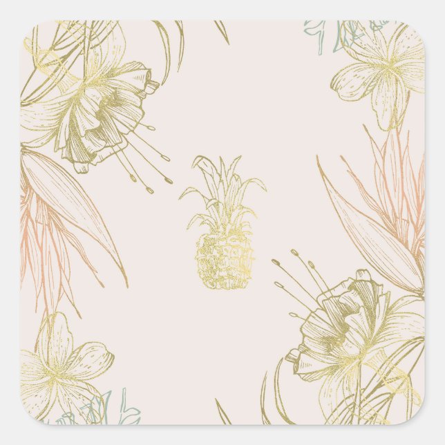 Elegante tropische botanische Blätter Hochzeit Quadratischer Aufkleber (Vorderseite)