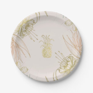 Elegante tropische botanische Blumen Gold Blush Pappteller
