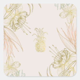 Elegante Tropische Botanische Florale Blätter Hoch Quadratischer Aufkleber
