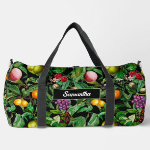 Elegante tropische Früchte schwarzes Muster, Monog Duffle Bag