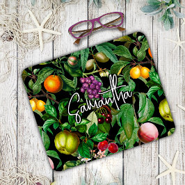 Elegante tropische Früchte schwarzes Muster, Monog Mousepad