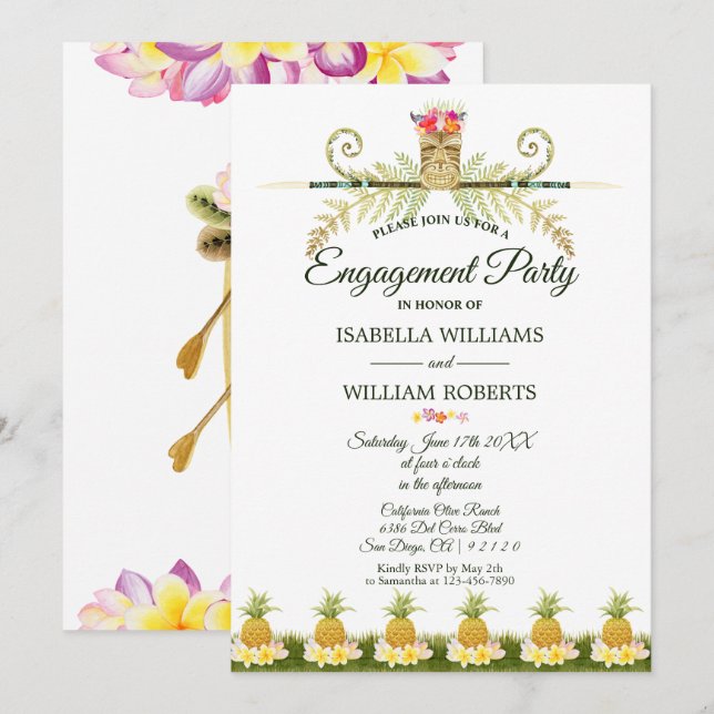Elegante tropische Hawaiianische Sommer-Engagement Einladung (Vorne/Hinten)