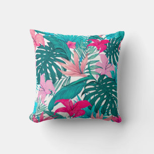 Elegante tropische Hibisken Blume und Blätter  Kissen