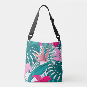 Elegante tropische Hibisken Blume und Blätter Tragetaschen Mit Langen Trägern