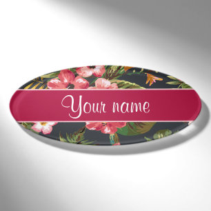 Elegante tropische Hibiskus-Blumen und Blätter Namenschild