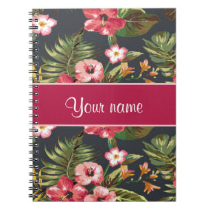 Elegante tropische Hibiskus-Blumen und Blätter Notizblock
