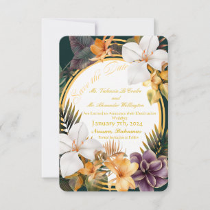 Elegante tropische Hochzeit in Urlaubsort Save the Einladung