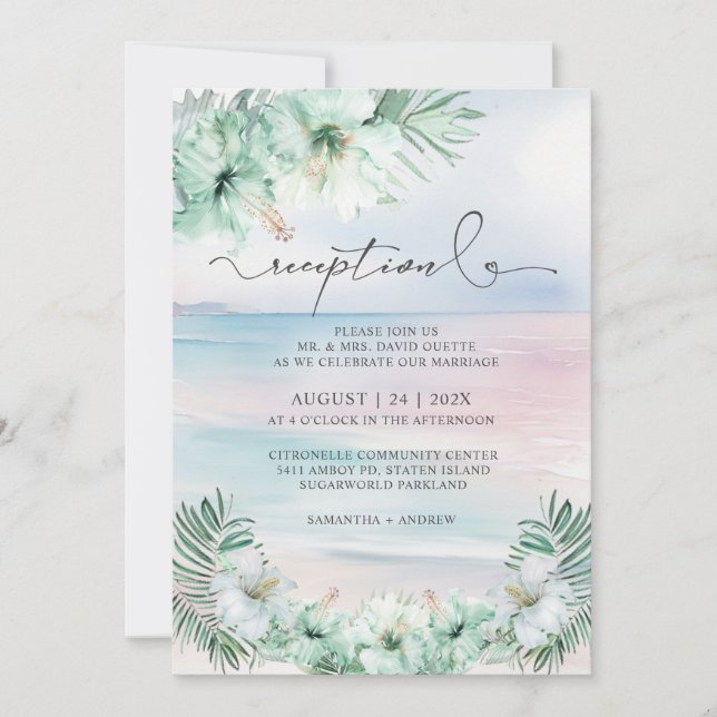 Elegante Tropische Hochzeitsempfehlung Einladung (Vorderseite)