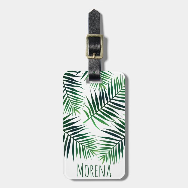 Elegante tropische Insel-Palmwedel u. Name Gepäckanhänger (Vorderseite vertikal)