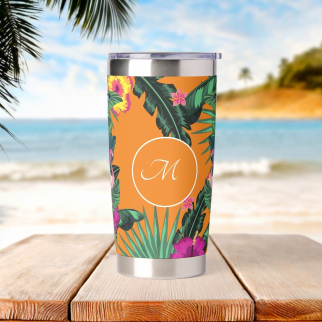 Elegante tropische Monogramm-Blume Thermobecher (Strand)