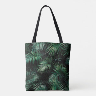 Elegante tropische Palmen-Blätter in Schwarz und G Tasche