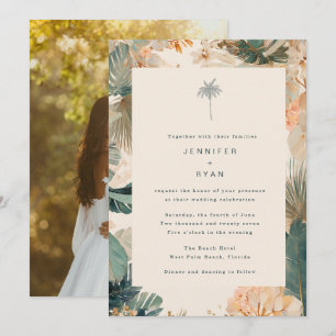 Elegante tropische Palmwedel-Foto-Hochzeit Einladung