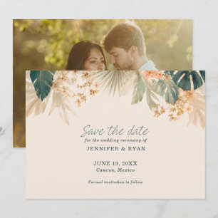 Elegante tropische Palmwedel-Foto Save The Date