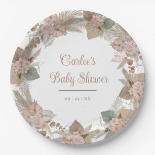 Elegante tropische Pampasgras-Blumenpersonalisatio Pappteller
