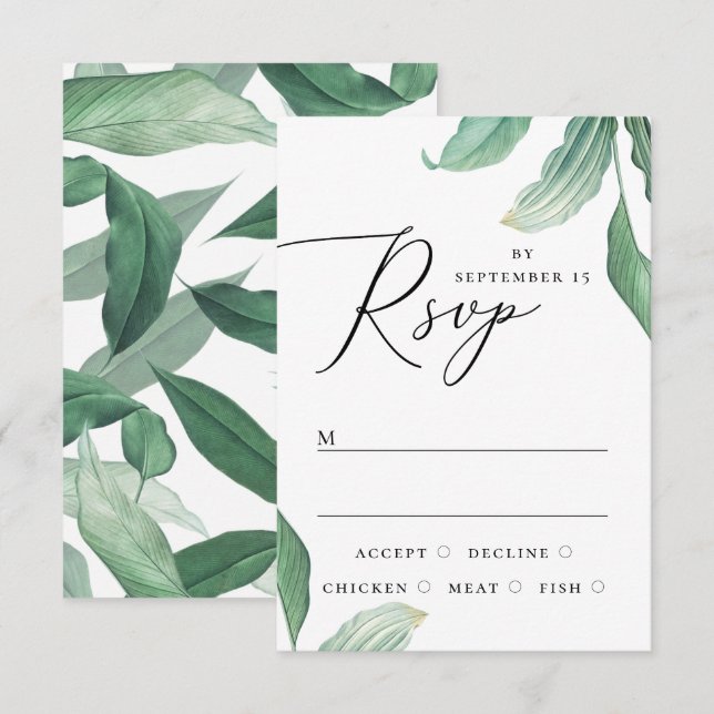 Elegante tropische Vegetation Hochzeit RSVP Karte (Vorne/Hinten)