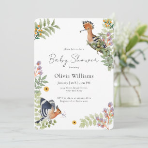Elegante tropische Wildblumen-Vögel Baby Shower Einladung