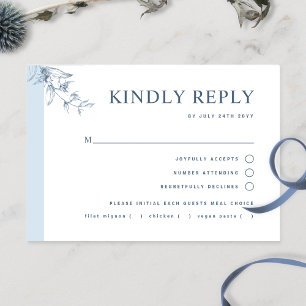 Elegante, trostlose blaue Hochzeit mit/ohne Mahlze RSVP Karte