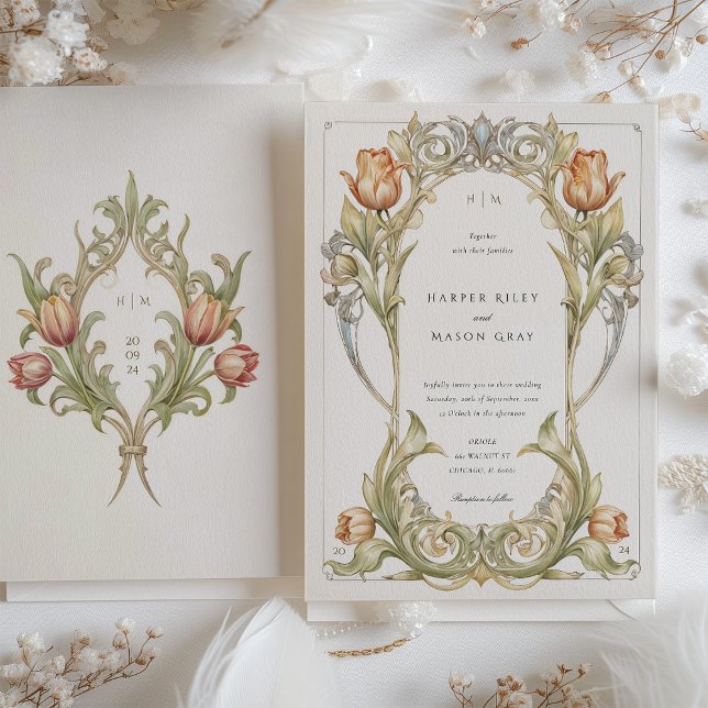 Elegante Tulip Art Nouveau Hochzeit Einladung (Von Creator hochgeladen)