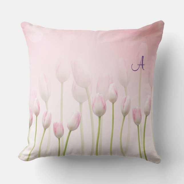 Élégante Tulipes rose Coussin de monogramme de la  (Recto)