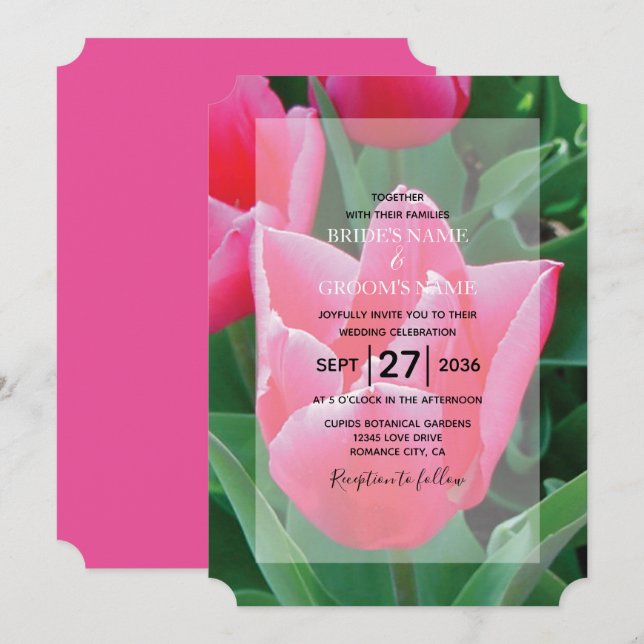 Élégante Tulipes Roses Invitations de mariage (Devant / Derrière)