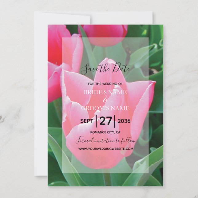 Élégante Tulipes Roses Invitations de mariage (Devant)