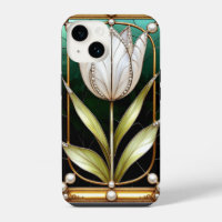 Elegante Tulpe aus Buntglas mit goldenem Rahmen