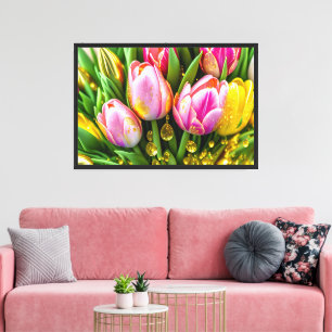 Elegante Tulpen mit goldenen Akzenten, Feder Leinwanddruck
