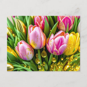 Elegante Tulpen mit goldenen Akzenten, Ostern Feiertagspostkarte