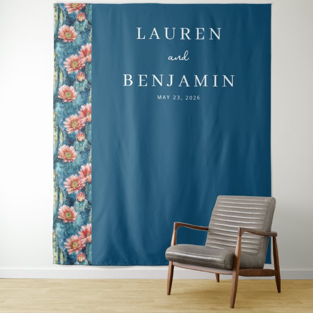 Elegante Türkis Blumenborder Wandteppich (Beispiel)