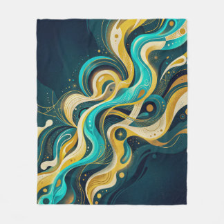 Elegante Türkis-Gold-Abstrakt-Flow-Kunst Fleecedecke