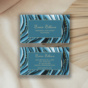 Elegante Türkis-Gold-Alkohol-Tinte-Hochzeitsplaner Visitenkarte