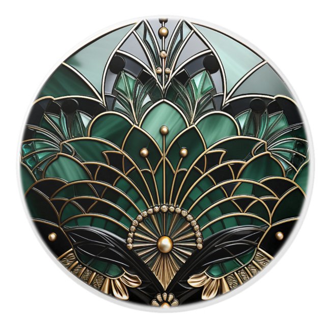 Elegante Türkis Gold und Schwarz Keramikknauf (Vorderseite)