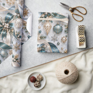 Elegante Türkis-Gold-Weihnachtsbänder Geschenkpapier