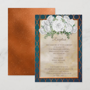 Elegante Türkis-Kupfer-Weiße Blumenhochzeitsfeier Einladung