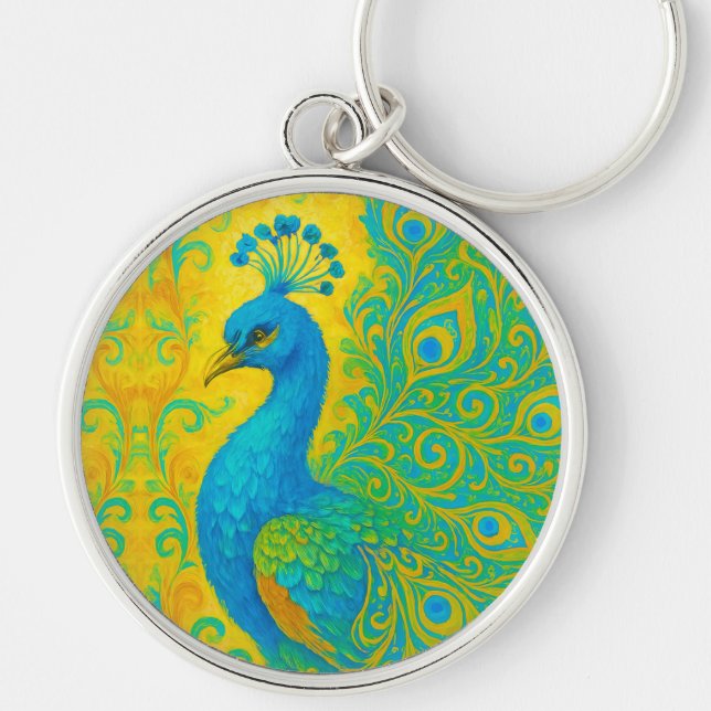 Elegante Türkis Peacock Bird Decorative Schlüsselanhänger (Vorne)