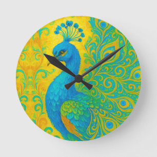 Elegante Türkis Peacock Dekorativ Runde Wanduhr