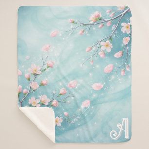 Elegante Türkis Rosa Kirschblüten-Initialen  Sherpadecke