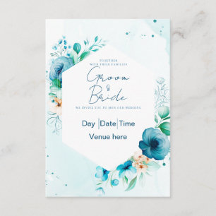 Elegante Türkis- und Blaue Florale Hochzeitseinlad Einladung