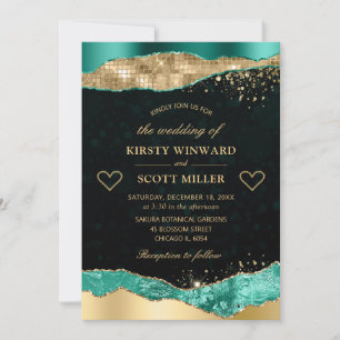 Elegante Türkis- und Gold-Glitter-Glam-Tränen-Hoch Einladung