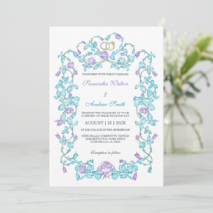 Elegante Türkis- und Lila-Hochzeit Einladung