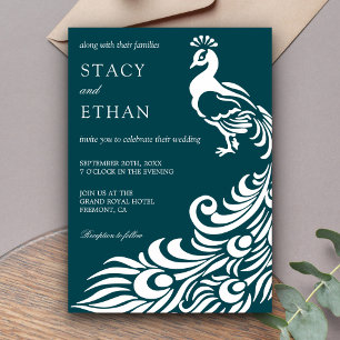 Elegante Türkis- und Weiß-Pfau-Hochzeitseinladung Einladung