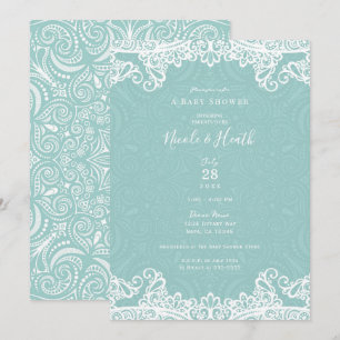 Elegante Türkis Weiß Spitze Baby Shower Einladung