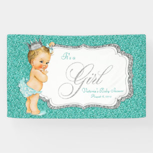 Elegante Türkisblaue Babyparty Banner