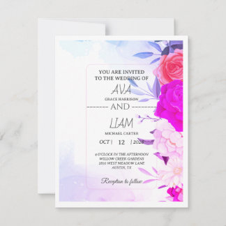 Elegante Türkisblaue Florale Wasserfarben-Hochzeit RSVP Karte