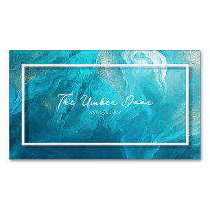 Elegante Türkisblaue Meereswelle Fluid Art Gold Magnetische Visitenkarte