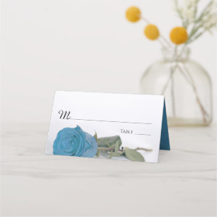 Elegante türkisblaue Rose Hochzeitsszenario Platzkarte