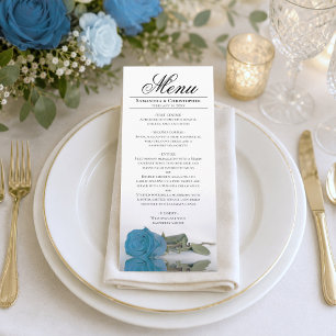 Elegante Türkisblaue Rosenreflexionen Hochzeit Menükarte
